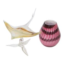 Mdina glass bowl, together with glass stingray, vase etc 