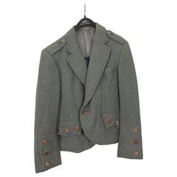 Set of mid 20th century bagpipes, with McLeod chanter, Royal Stuart cover, tassels, ribbons and spare accessories, contained within a wooden carry case, together with a Scarborough Highland Pipe Band uniform, comprising black highland dress jacket, Royal Stuart kilt, Glen Garry hat, Swinging Six sporren, Sgian Dubh knife, piper's dirk with knife and fork, etc