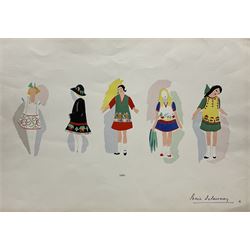 Sonia Delaunay-Terk (French 1885-1979): '1920' Girls Dresses, pochoir in colours with facsimile signature 38cm x 55.5cm (unframed)