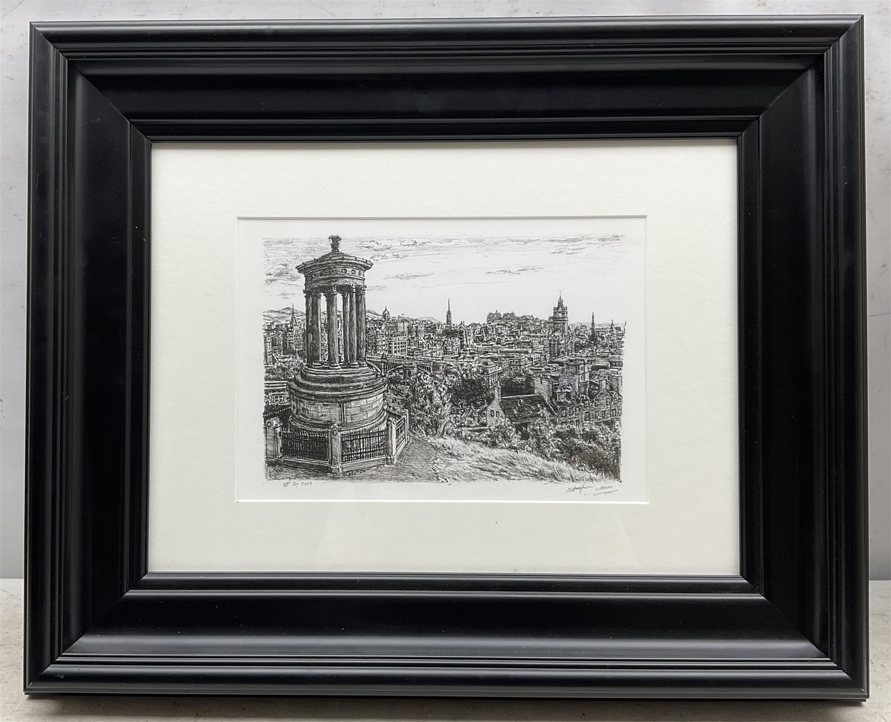 Stephen Wiltshire (British 1974-): 'St Pauls Cathedral' and 'View of Edinburgh from Calton Hill', two framed prints max 37cm x 27cm (2)