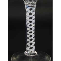 18th century drinking glass, the ogee part honeycomb moulded bowl upon a single series opaque twist stem and conical foot, H14.5cm