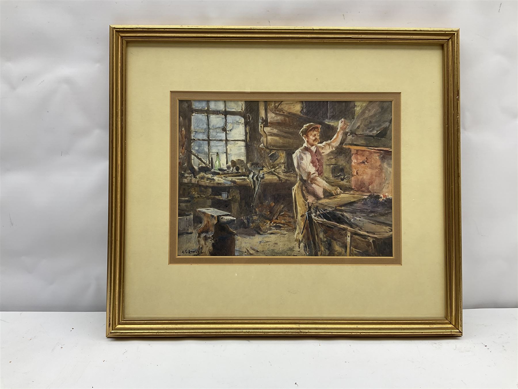 Albert George Stevens (Staithes Group 1863-1925): The Blacksmith's Forge, watercolour signed 20cm x 28cm
