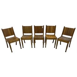 Set of five 20th century oak chairs, solid slatted back and seat, on turned supports 
