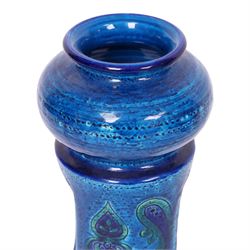 Mid-century Aldo Londi for Bitossi blue pottery, candle holder, H26cm