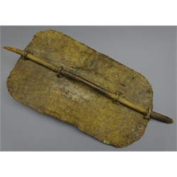  Sudanese crocodile skin rectangular shield, with wooden handle, 55cm x 25cm max   