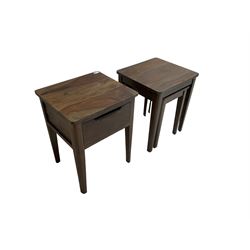 Hardwood side table, fitted with single drawer (W45cm D40cm H60); and matching nest of two tables (W46cm D43cm H55cm)