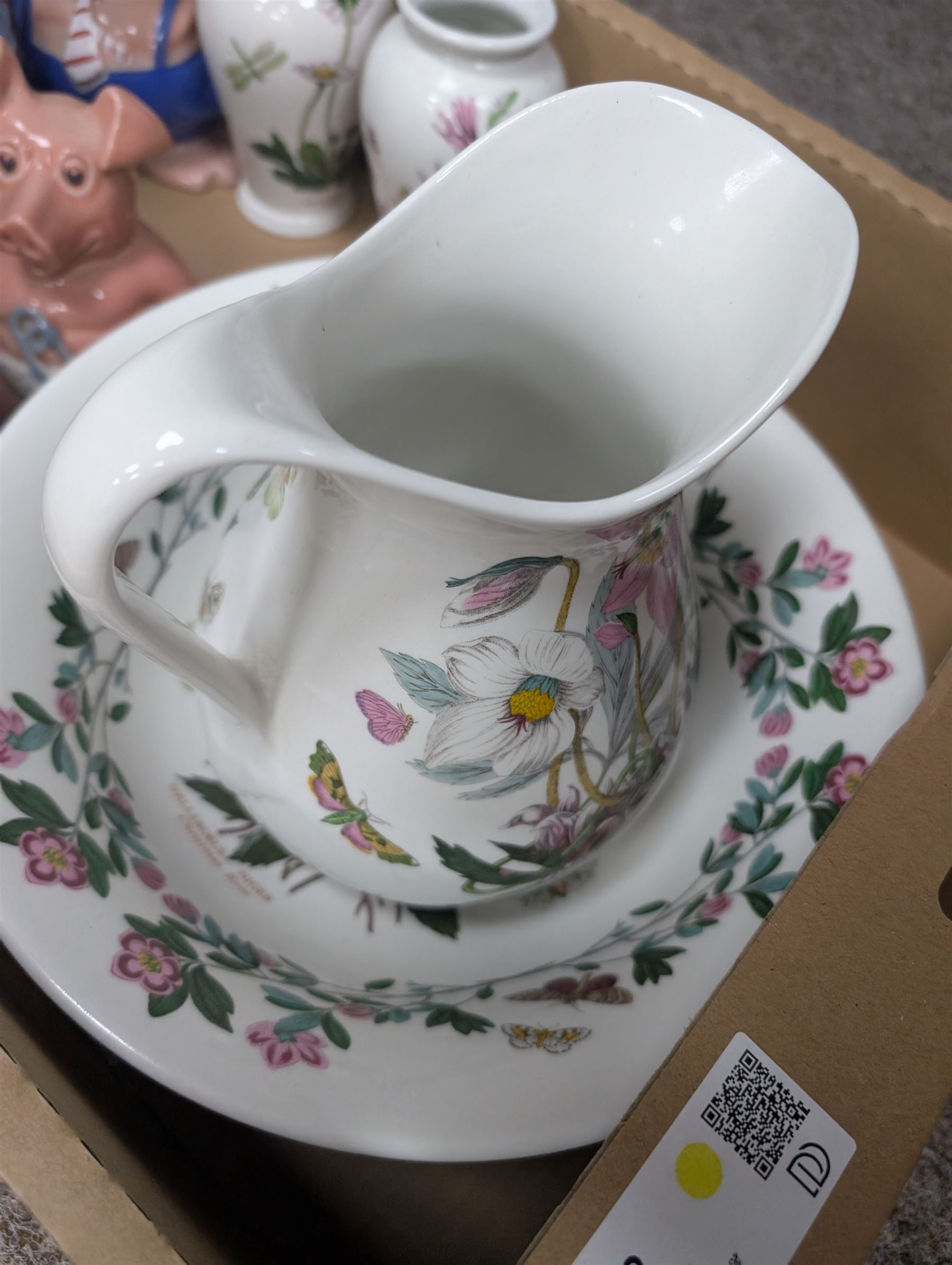 Portmeirion Botanic Garden jug and bowl and pair of vases; and five Wade NatWest money bank pigs