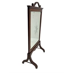 Early to mid-20th century inlaid mahogany fire-screen, bevelled mirror with central star motif, inlaid with satinwood and dotted banding