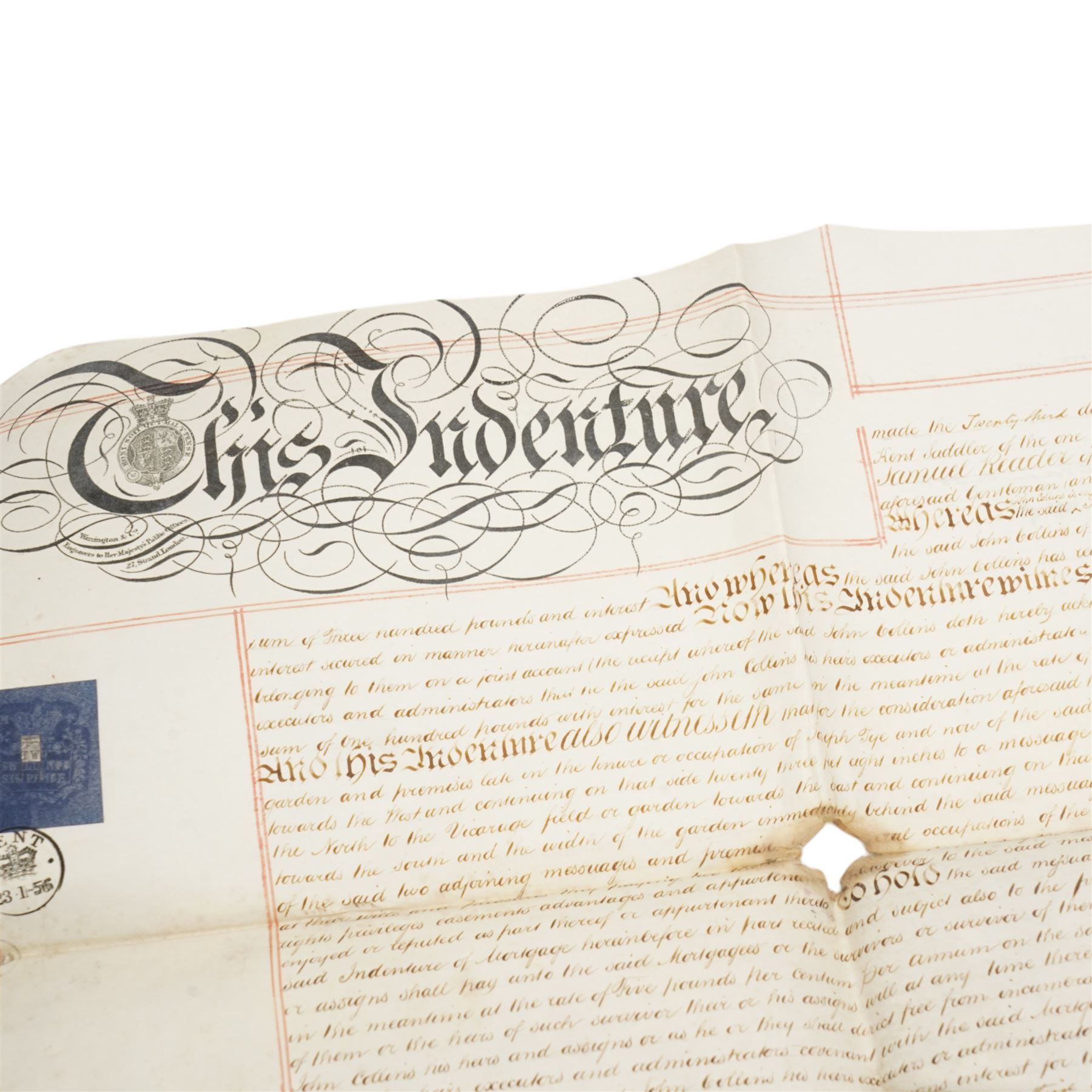 William and Mary indenture 1691,  Queen Anne indenture between John Waldrom of Oadby and George Durnor, mortgage document and other indentures
