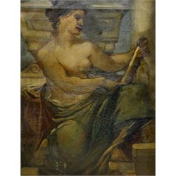 Italian Neoclassical or Renaissance Revival School (19th century): The Muse Calliope Composing Epic Poetry beneath Classical Ruins, oil on canvas unsigned 57cm x 45cm