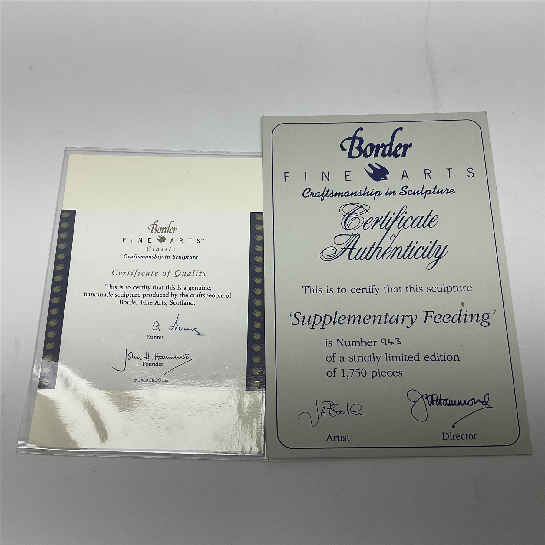 Collection of Border Fine Arts figures, comprising limited edition Supplementary Feeding 943/1750, On The Hill B0877, Run Rabbit Run JH42, James Herriott Studio Collection Venturing Out A22942 and Barn Owlets A25053, two with certificates (6)