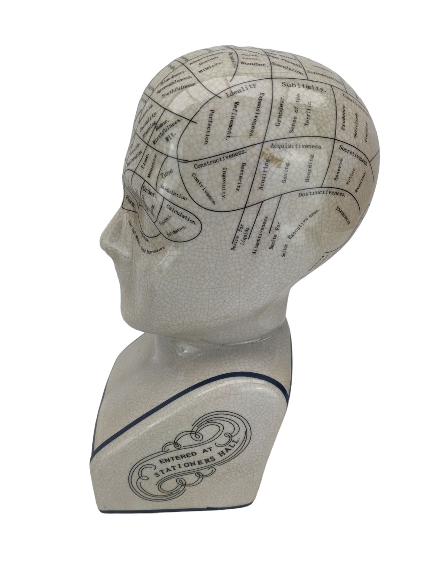 Ceramic Phrenology bust after L.N. Fowler, with crackle glaze finish, H29cm