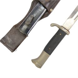 WWII German bayonet marked S/174, in scabbard, with leather frog, the frog marked H. Glemen Elberfeld 1938, together with another German bayonet and frog  