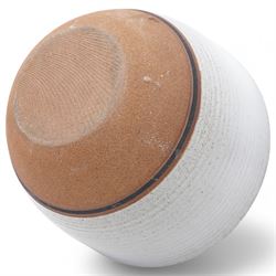 David Lloyd Jones (1928-1994); large studio pottery stoneware bowl, in speckled grey glaze with irregular iron rim, impressed mark to base, D32cm 