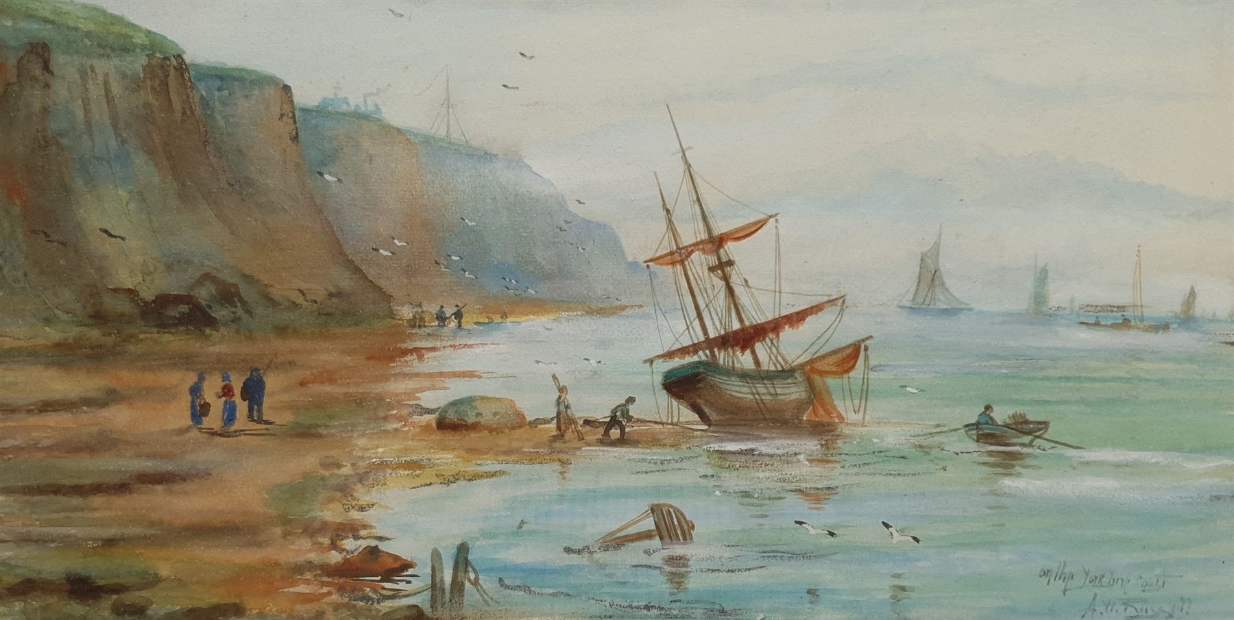 Willis Richard Edwin Hudson (British 1862-1936): Robin Hood's Bay, watercolour signed 29cm x 37cm; AW Russell (British early 20th century): 'On the Yorkshire Coast', watercolour signed and titled 25cm x 48cm (2)