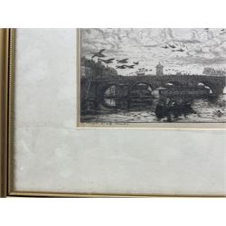 Charles Meryon (French 1821-1868): Le Pont-au-Change (The Exchange Bridge) - Paris, drypoint etching inscribed in the plate 14cm x 32cm