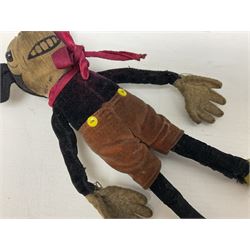 Deans Rag Book Mickey Mouse soft toy, circa 1930's, black velveteen head and body, with cream face and hands, red shorts and yellow felt shoes, marked Reg. No. 750811 to neck H19cm