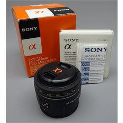  Sony Alpha DT30mm f2.8 Macro lens, boxed, unused in original packaging   