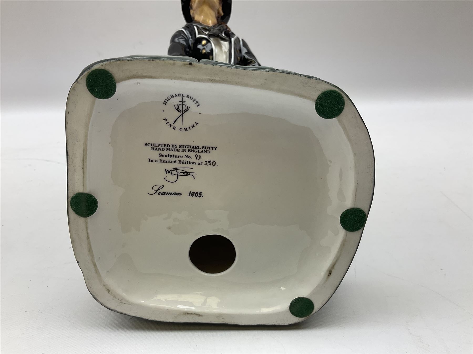 Michael J Sutty limited edition Seaman figure from the Trafalgar Period (1805), 93/250, from the British Naval Figures series, H21cm