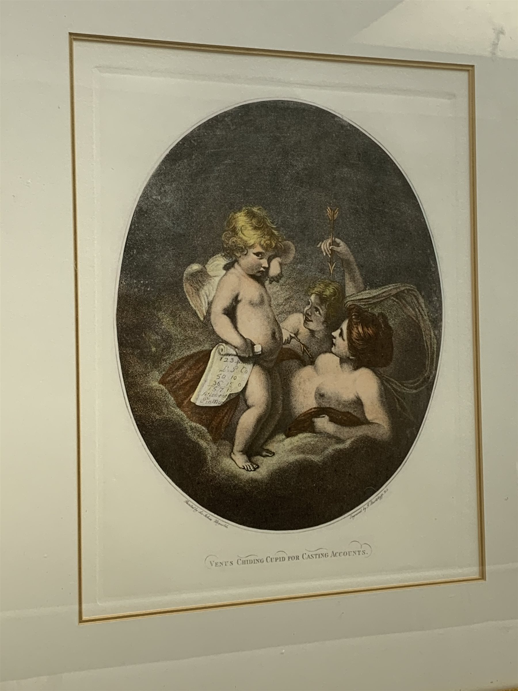 F Bartolozzi after Joshua Reynolds: 'Venus Chiding Cupid for Casting Accounts', 20th century coloured engraving  pub. Thomas Ross collection 38cm x 30cm