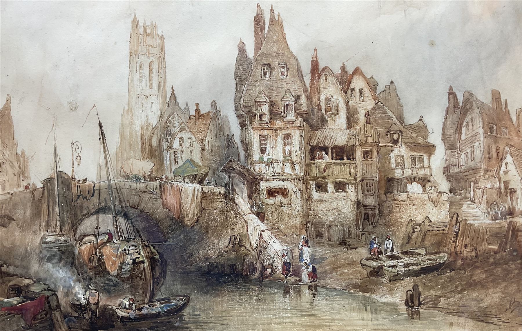 Paul Marny (French/British 1829-1914): Continental Town Scape, watercolour unsigned signed 38cm x 59cm 
