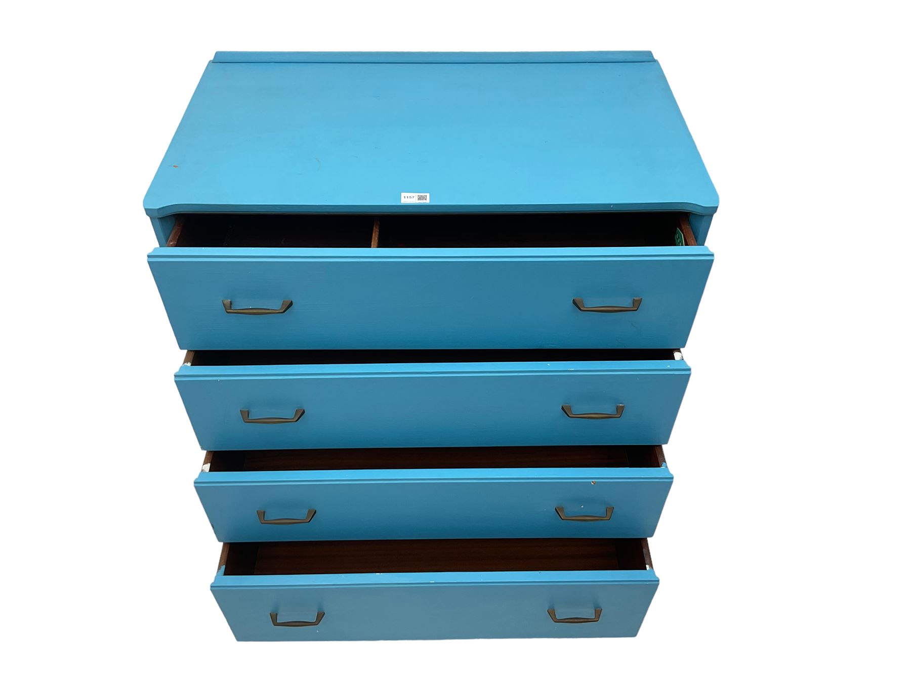 Lebus Link - mid-20th century blue finish teak chest, fitted with four graduating drawers