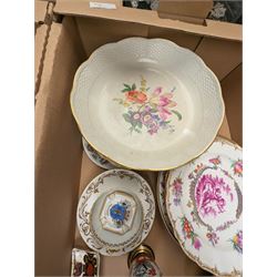 19th century and later ceramics, including cabinet plates, together with Continental vases, Copeland cups and other ceramics, in three boxes