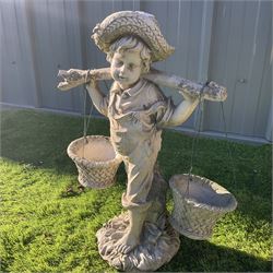 Pair of cast stone girl and boy ornaments,  and similar bird bath - THIS LOT IS TO BE COLLECTED BY APPOINTMENT FROM DUGGLEBY STORAGE, GREAT HILL, EASTFIELD, SCARBOROUGH, YO11 3TX