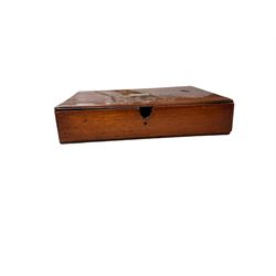 Small mahogany box with pull out draw, mother of pearl inlaid plaque 'W.Simpson', H6cm  W26cm 