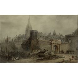 Paul Marny (French/British 1829-1914): 'Porte France' City Gateway, watercolour signed and titled 37cm x 58cm