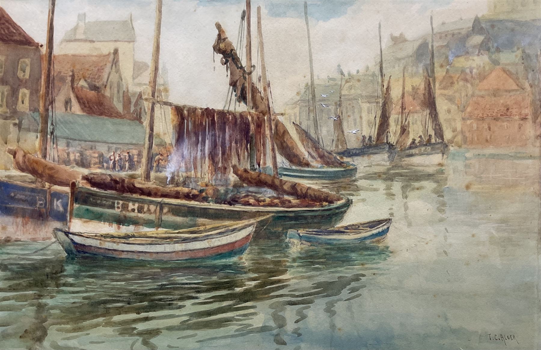 Thomas Calvering Alder (British c.1857-1931): Berwick Cobles in Whitby Harbour, watercolour signed 28cm x 43cm