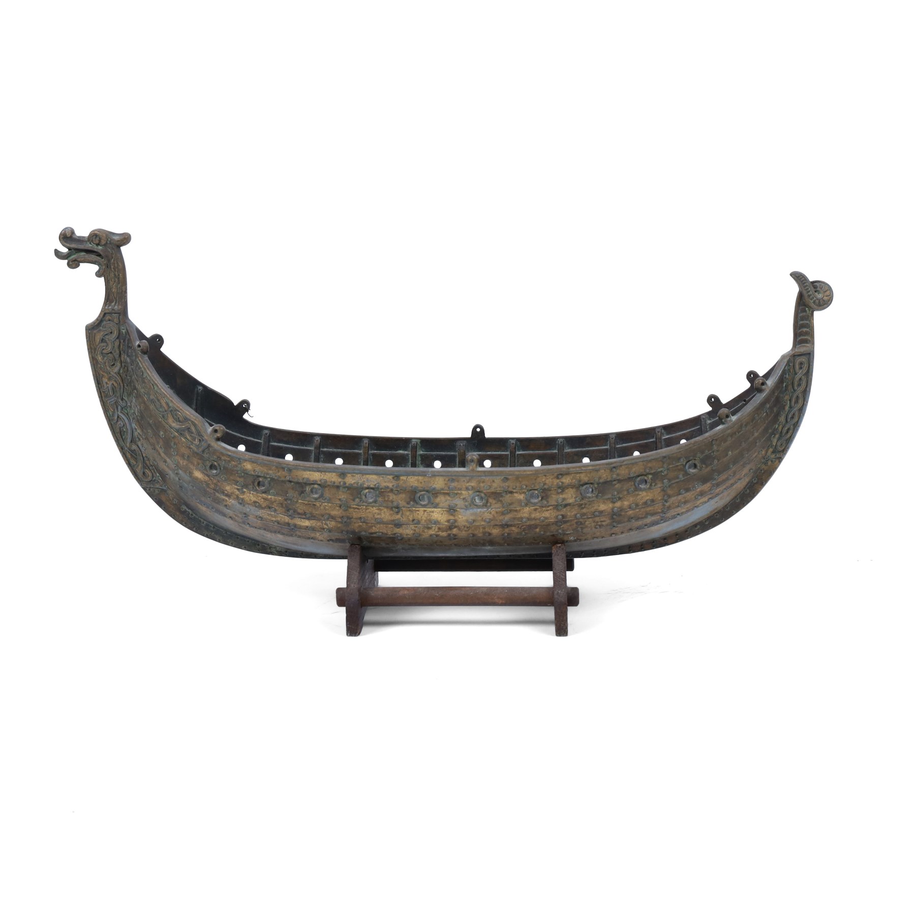 Danish viking ship, in the manor of Edward Aagaard, upon a wooden stand, marked Denmark to the bow of the ship, L41cm 