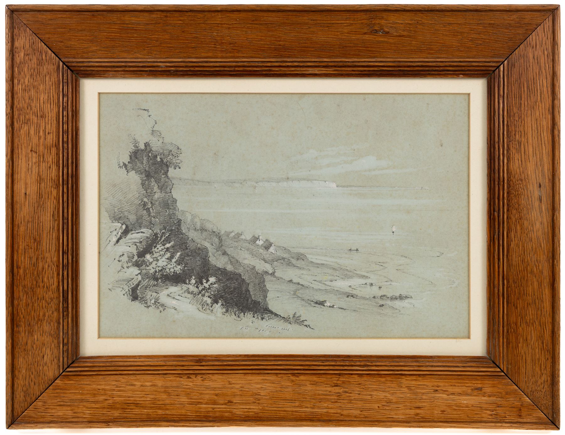 Attrib. James Duffield Harding (British 1798-1863): View of the East Yorkshire Coast, pencil unsigned 18cm x 27.5cm; Continental School (19th/20th century): Girl Underneath Archway, watercolour unsigned 24cm x 16cm and English School (19th/20th century): Horse Riders in a Forest Clearing, oil on board indistinctly signed 14cm x 20cm (3)