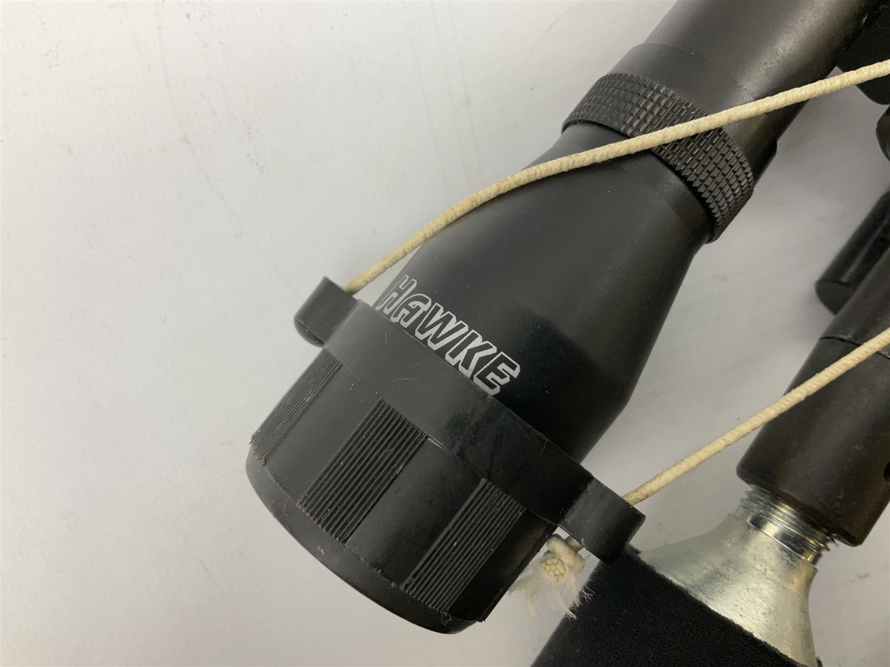 Crosman .22 air rifle with gas cylinder, model AS2250, with bolt action, skeleton stock, moderator and Hawke 4x32 telescopic sight with infra red facility, serial no.803B11493, L88.5cm