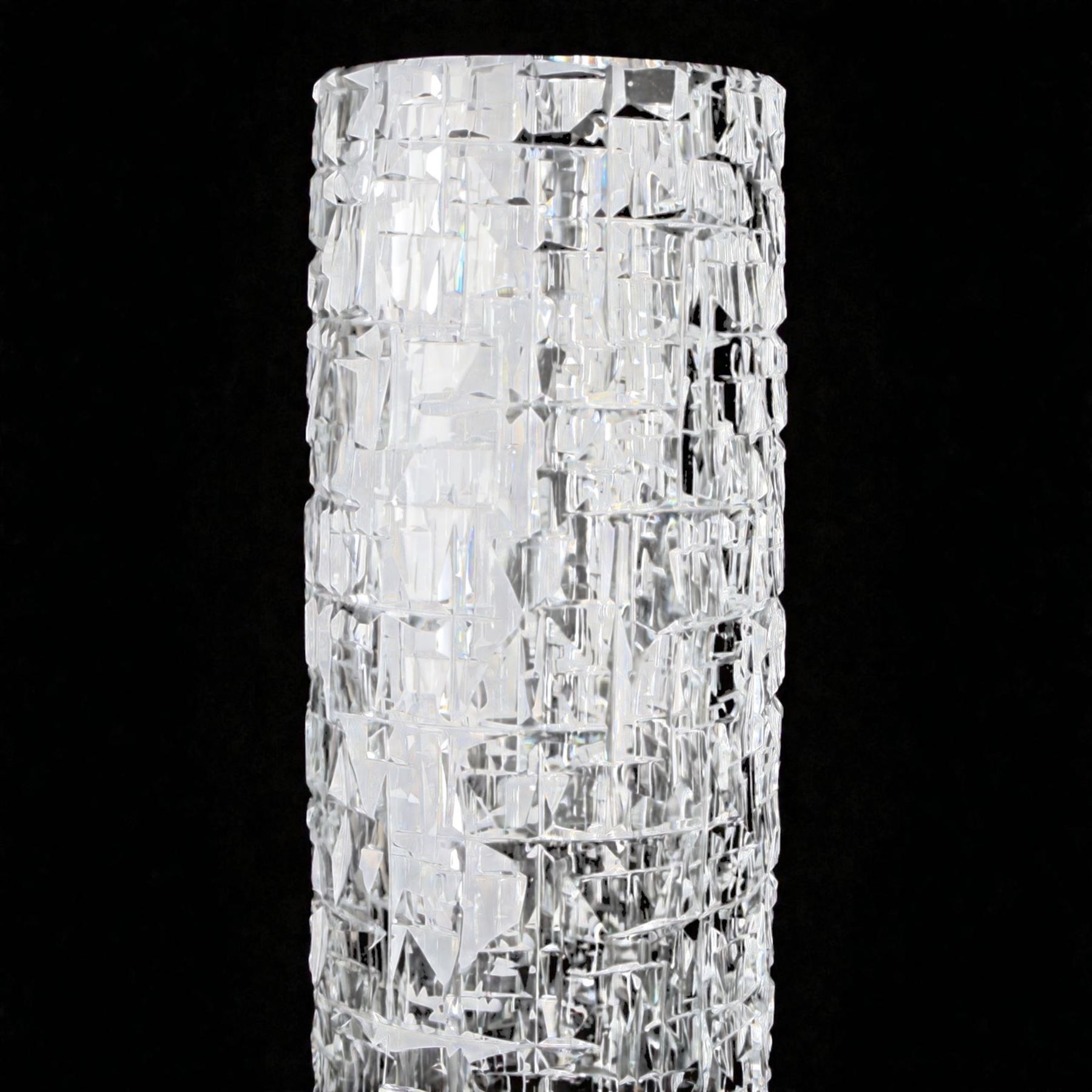 Vladimir Zahour; cut glass vase of cylindrical form, signed beneath, H35cm 