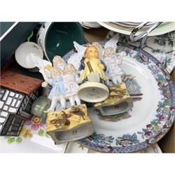 Quantity of Victorian and later ceramics to include boxed Minton set, Wade Whimsical teapot, Goebel Hummel figure,  Royal Crown Derby etc in two boxes