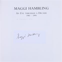 Four signed Maggi Hambling books, comprising George Always, War Requiem & Aftermath, Henrietta Moraes Drawings by Maggi Hambling and An Eye Through a Decade, together with nine signed Maggi Hambling postcards