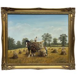 Reginald (Reg) Thomas Charles Brown (British 1921-): Harvest Scene, oil on canvas signed 44cm x 55cm