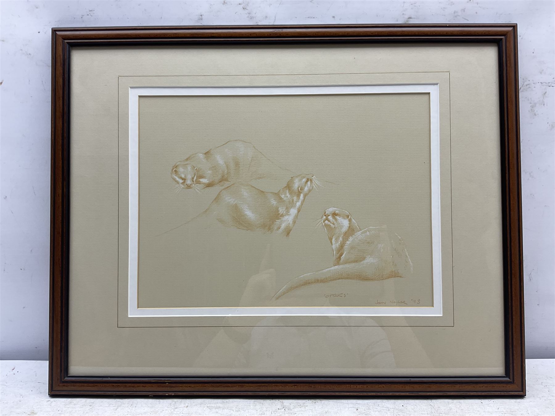 John Naylor (British 1960-): 'Otters', crayon and chalk signed titled and dated '93, 24cm x 33cm