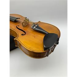 1920s continental large viola with 42cm two-piece maple back and ribs and wide grain sprucewood top with guarnerie sound holes, bears label 'Werner Alajos Budapest', overall length 69cm; in modern carrying case