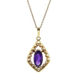 9ct gold single stone oval cut amethyst pendant necklace