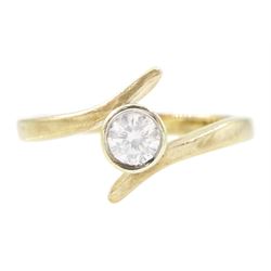 9ct gold diamond ring, single round brilliant cut diamond of approx 0.25 carat, in a crossover setting, hallmarked