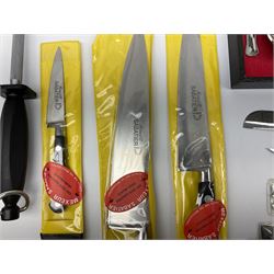 Collection of kitchen knives, by Sabatier and Kitchen devil, together with a cased canteen for six, etc