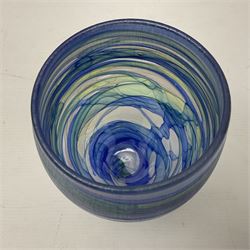 Shakspeare Glass vase, decorated in with a ribbon pattern in blue and purple tones, H21cm
