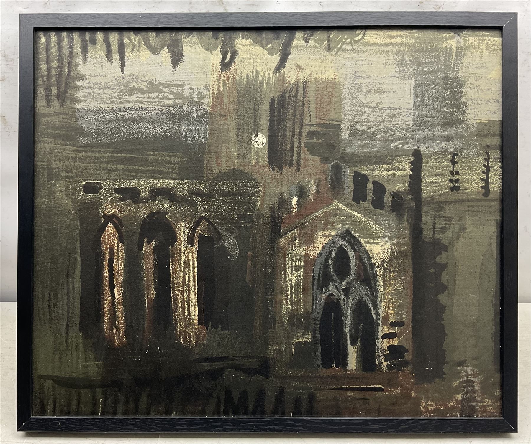 John Piper (British 1903-1992): 'Northern Cathedral', screen print on cotton satin, titled on label verso 49cm x 59cm 