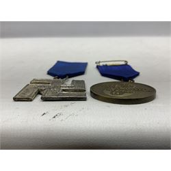 Two post-WW2 copies of German 'SS' Long Service Awards - bronze 8-year medal and silvered 12-year medal; both with ribbons (2)