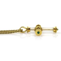 Theo Fennell 18ct gold rock crystal and round cabochon emerald cross pendant, London 1994, on original 18ct gold Spiga link necklace, Birmingham import marks 1992, in original box
