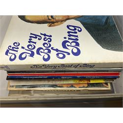 Large quantity of vinyl LPs, predominantly rock and pop, to include Elvis, Elton John, The Kinks, Deep Purple, Eurythmics, Whitney Houston, Phil Collins, Rolling Stones etc, in three boxes, together with quantity of 45 rpm records, Steepletone SRP1R-11 record player and record carry case