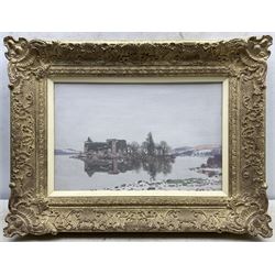 George Houston RSA RI RSW (Scottish 1869-1947): 'Ardchonnel Castle (Innis Chonnel) Loch Awe', oil on board signed, inscribed verso 29cm x 44cm