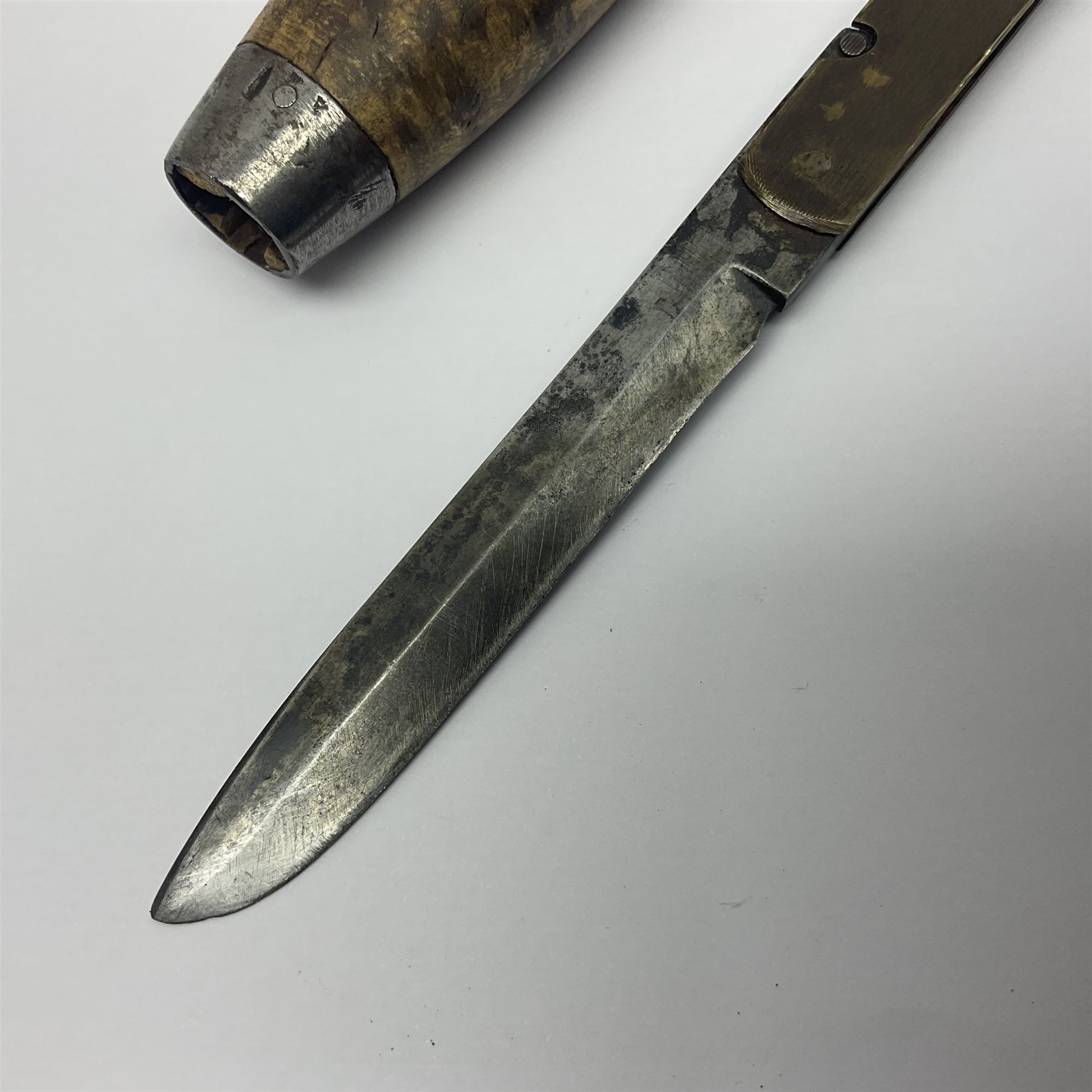 Mid 20th century Swedish barrel/sloyd knife by Segerstrom, with wooden handle and leather strap, stamped Segerstrom Eskiltuna Sweden, blade 8cm
